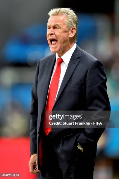 Head coach Ottmar Hitzfeld of Switzerland looks on during the 2014 FIFA World Cup Brazil Group E match between Switzerland and France at Arena Fonte...