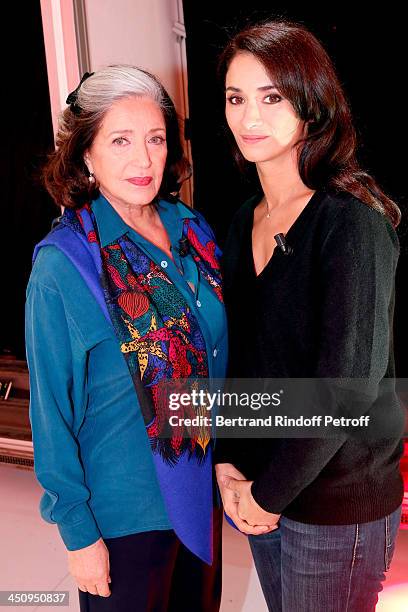 Actresses of Theater piece 'Sonate d'automne' Francoise Fabian and Rachida Brakni attend the 'Vivement Dimanche' French TV Show, held at Pavillon...