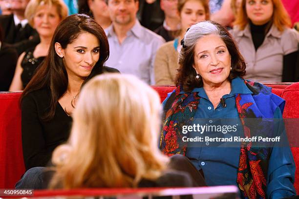 Actresses of Theater piece 'Sonate d'automne' Rachida Brakni and Francoise Fabian attend the 'Vivement Dimanche' French TV Show, held at Pavillon...