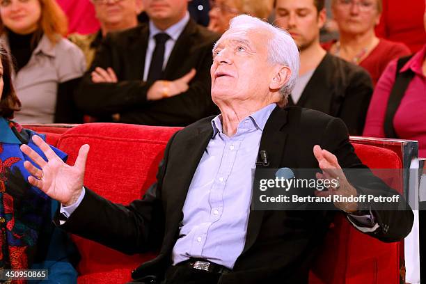 Journalist and writer of the book 'Un americain peu tranquille' Philippe Labro attends the 'Vivement Dimanche' French TV Show, held at Pavillon...
