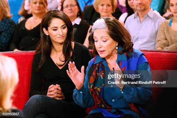 Actresses of Theater piece 'Sonate d'automne' Rachida Brakni and Francoise Fabian attend the 'Vivement Dimanche' French TV Show, held at Pavillon...