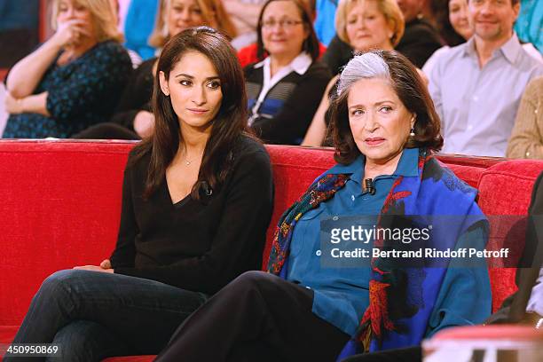 Actresses of Theater piece 'Sonate d'automne' Rachida Brakni and Francoise Fabian attend the 'Vivement Dimanche' French TV Show, held at Pavillon...