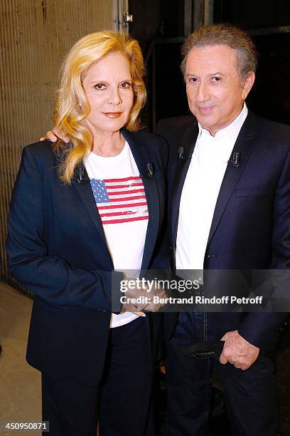 Main Guest, singer Sylvie Vartan and presenter of the show Michel Drucker attend the 'Vivement Dimanche' French TV Show, held at Pavillon Gabriel on...