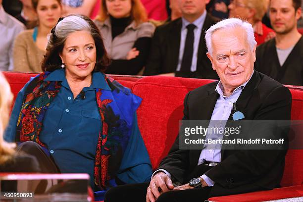 Actress of Theater piece 'Sonate d'automne' Francoise Fabian with journalist and writer of the book 'Un americain peu tranquille' Philippe Labro...
