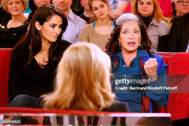 Actresses of Theater piece 'Sonate d'automne' Rachida Brakni and Francoise Fabian attend the 'Vivement Dimanche' French TV Show, held at Pavillon...