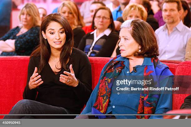 Actresses of Theater piece 'Sonate d'automne' Rachida Brakni and Francoise Fabian attend the 'Vivement Dimanche' French TV Show, held at Pavillon...
