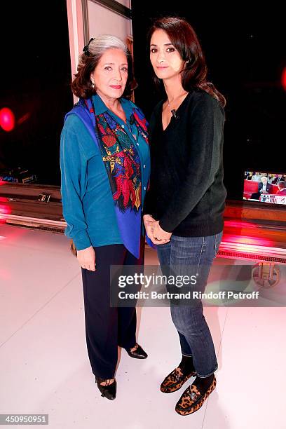 Actresses of Theater piece 'Sonate d'automne' Francoise Fabian and Rachida Brakni attend the 'Vivement Dimanche' French TV Show, held at Pavillon...