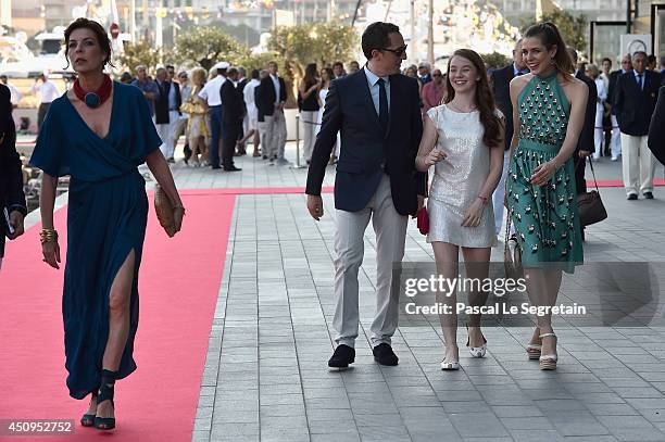 Princess Caroline of Hanover, Gad Elmaleh, Princess Alexandra of Hanover and Charlotte Casiraghi attend the Monaco Yacht Club Opening on June 20,...