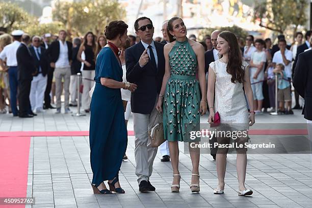 Princess Caroline of Hanover, Gad Elmaleh, Charlotte Casiraghi and Princess Alexandra of Hanover attend the Monaco Yacht Club Opening on June 20,...