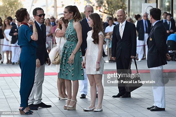 Princess Caroline of Hanover, Gad Elmaleh, Charlotte Casiraghi and Princess Alexandra of Hanover attend the Monaco Yacht Club Opening on June 20,...