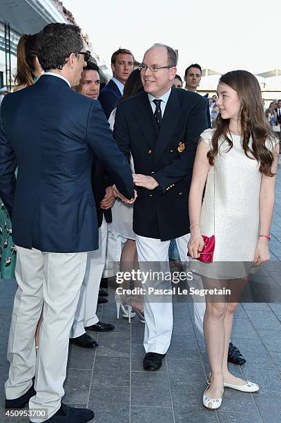 Gad Elmaleh, Prince Albert II of Monaco and Princess Alexandra of Hanover attend the Monaco Yacht Club Opening on June 20, 2014 in Monte-Carlo,...