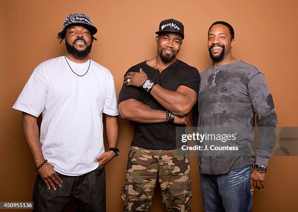 Producer Carl Jones, actor Michael Jai White and actor Byron Minns pose for a portrait at the 2014 American Black Film Festival at the Metropolitan...