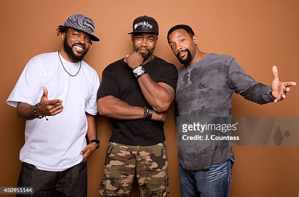 Producer Carl Jones, actor Michael Jai White and actor Byron Minns pose for a portrait at the 2014 American Black Film Festival at the Metropolitan...