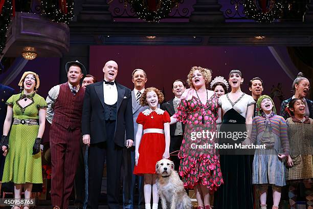 The cast of 'Annie' attends the "Annie The Musical" On Broadway's See the Show, Help a Dog Initiative Check Presentation at Palace Theatre on...