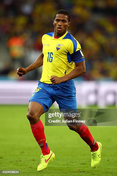 Antonio Valencia of Ecuador in action during the 2014 FIFA World Cup Brazil Group E match between Honduras and Ecuador at Arena da Baixada on June...