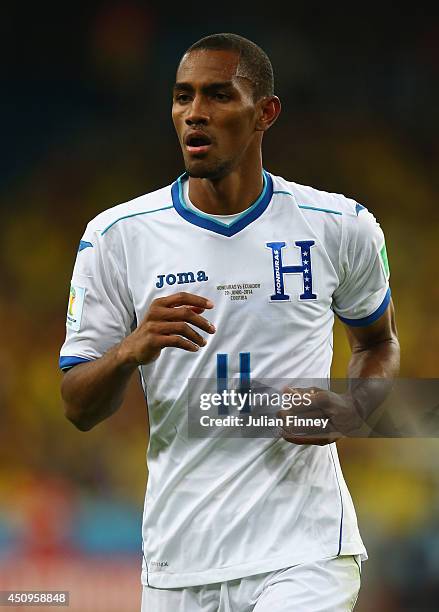 Jerry Bengtson of Honduras in action during the 2014 FIFA World Cup Brazil Group E match between Honduras and Ecuador at Arena da Baixada on June 20,...