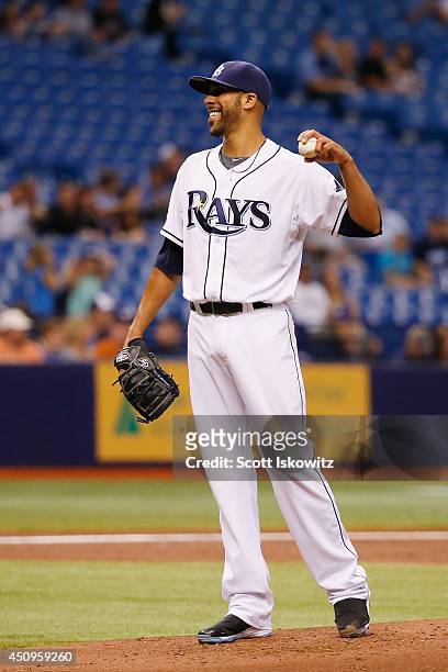 David Price of the Tampa Bay Rays tosses the ball back after throwing his 1000th career strikeout during the second inning against the Houston Astros...