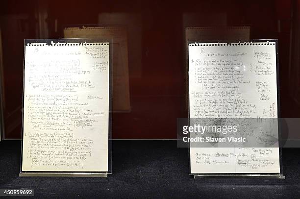 Bob Dylan's original working autograph manuscript of "A Hard Rain's A-Gonna Fall" shown at the press preview "A Rock & Roll History: Presley To Punk"...