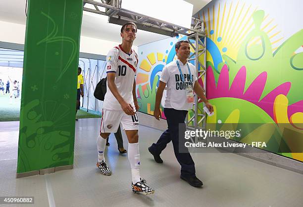 Bryan Ruiz of Costa Rica walks down the tunnel after the 2014 FIFA World Cup Brazil Group D match between Italy and Costa Rica at Arena Pernambuco on...