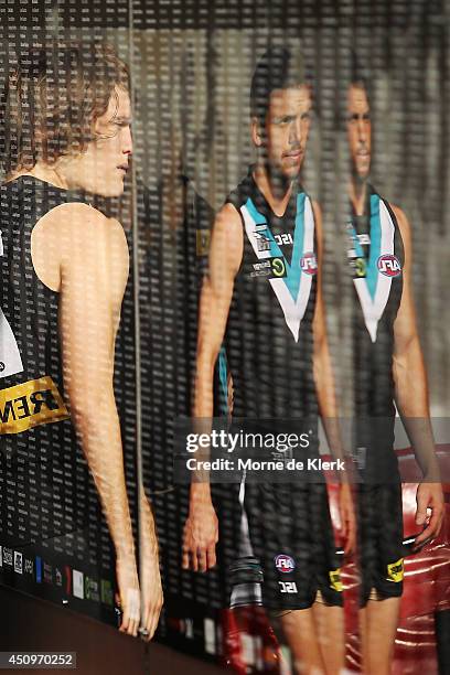 Jared Polec and Travis Boak of the Power waits to come onto the field before the round 14 AFL match between the Port Adelaide Power and the Western...