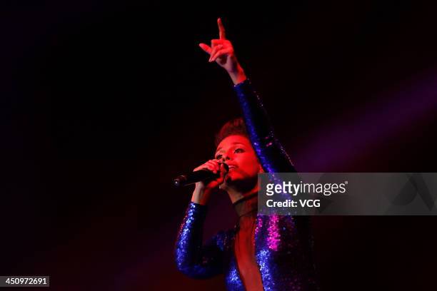 Singer Alicia Keys performs on the stage in concert at Mercedes-Benz Arena on November 20, 2013 in Shanghai, China.