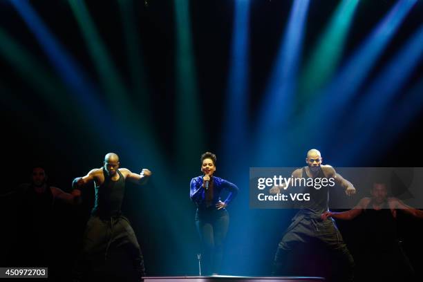 Singer Alicia Keys performs on the stage in concert at Mercedes-Benz Arena on November 20, 2013 in Shanghai, China.