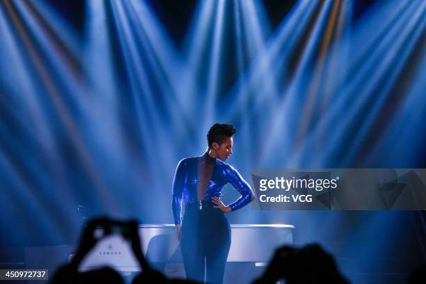 Singer Alicia Keys performs on the stage in concert at Mercedes-Benz Arena on November 20, 2013 in Shanghai, China.