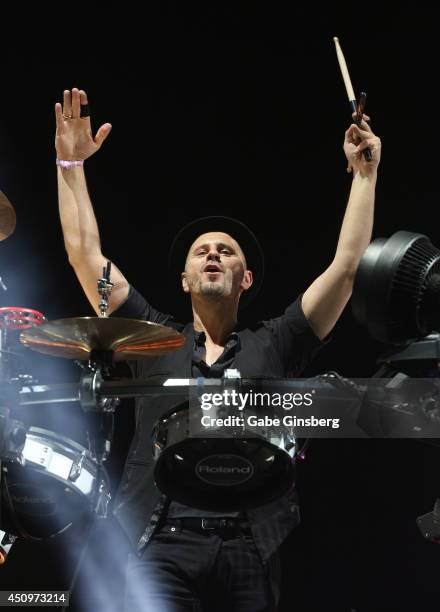 Drummer Arno Kammermeier of Booka Shade performs on the neonGarden stage during the 18th annual Electric Daisy Carnival at Las Vegas Motor Speedway...