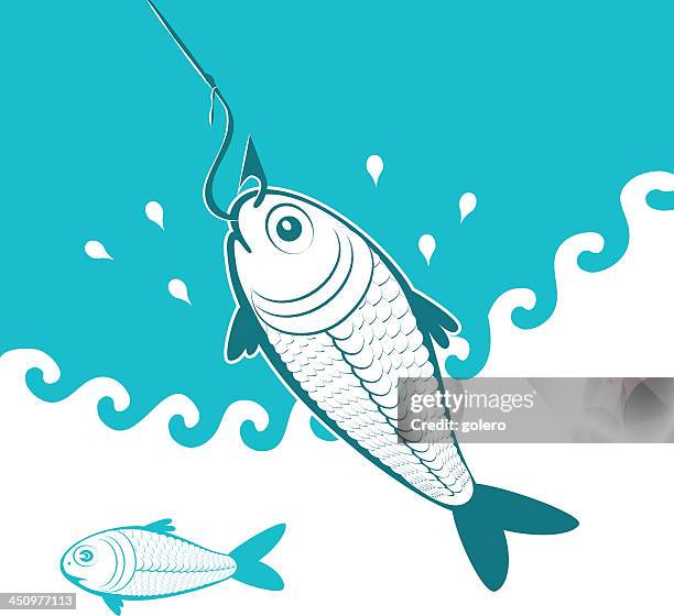 fish at the hook - fishing hook white background stock illustrations