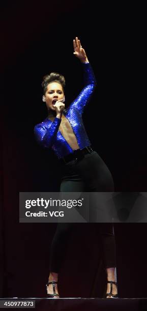 Singer Alicia Keys performs on the stage in concert at Mercedes-Benz Arena on November 20, 2013 in Shanghai, China.