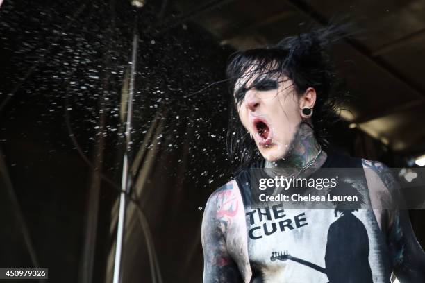 Vocalist Chris "Motionless" Cerulli of Motionless in White performs at the Vans Warped Tour on June 20, 2014 in Pomona, California.