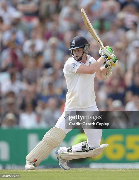 Sam Robson of England bats during day two of 2nd Investec Test match between England and Sri Lanka at Headingley Cricket Ground on June 21, 2014 in...