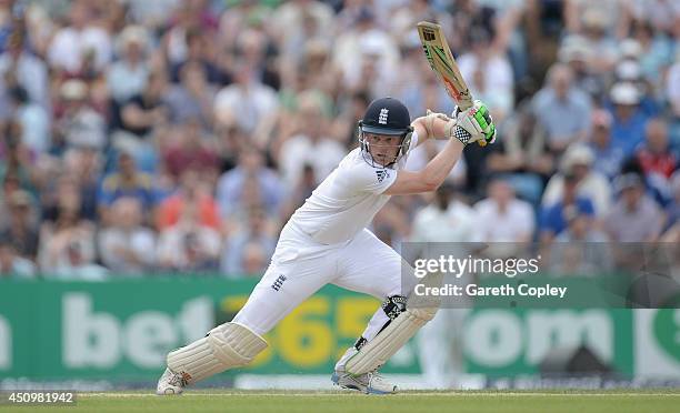 Sam Robson of England bats during day two of 2nd Investec Test match between England and Sri Lanka at Headingley Cricket Ground on June 21, 2014 in...