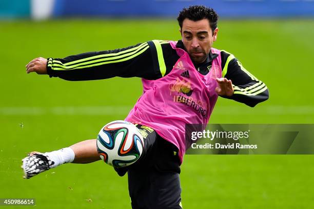 Andres Iniesta of Spain in action during a Spain training session at Centro de Entrenamiento do Caju on June 21, 2014 in Curitiba, Brazil.