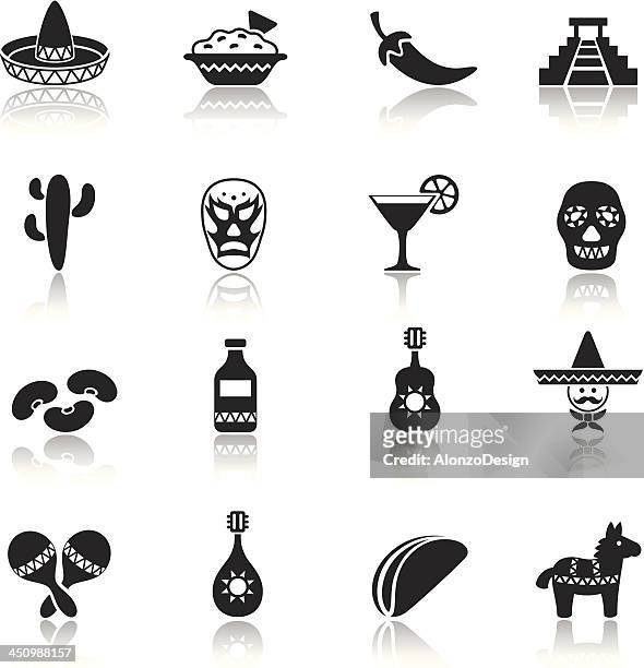 mexikanische icon-set - sombrero stock-grafiken, -clipart, -cartoons und -symbole
