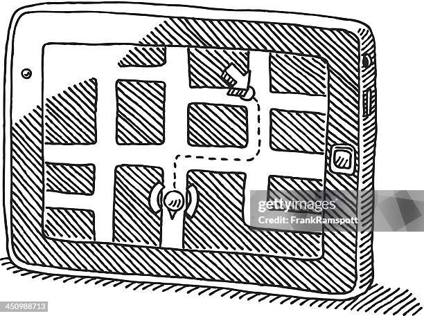 tablet pc map navigation screen drawing - ipad transparent background stock illustrations