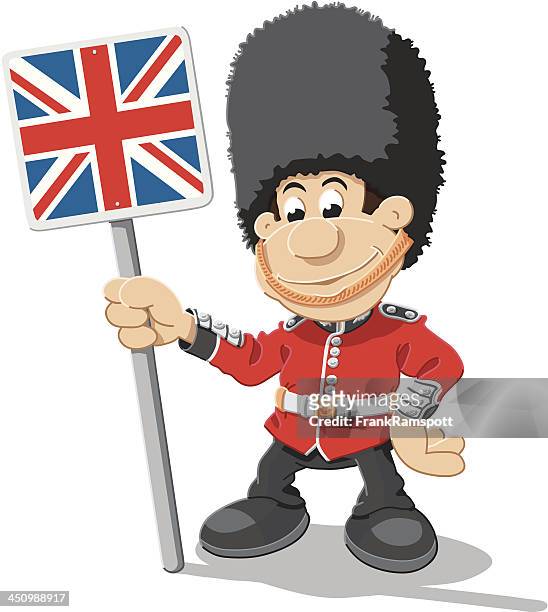 british royal guard cartoon man union jack isolated - bearskin hat stock illustrations