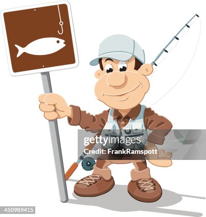 Cartoon Fisherman Fishing Sign Isolated High-Res Vector Graphic