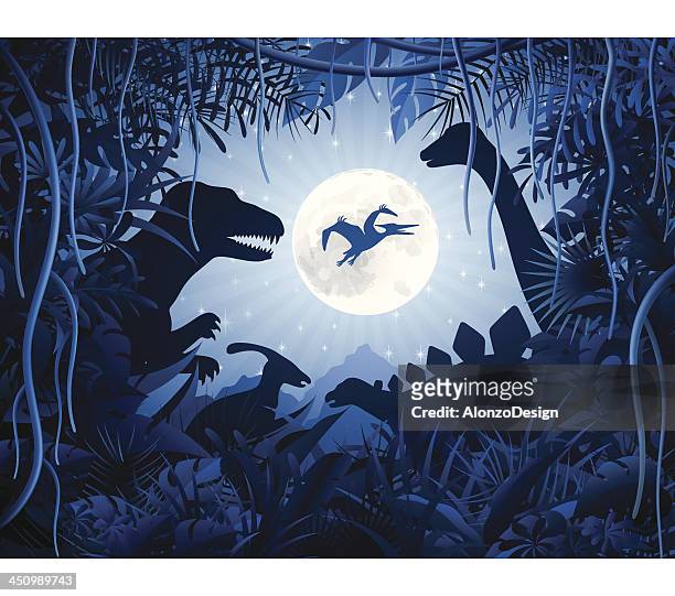 jurassic night - prehistoric era stock illustrations