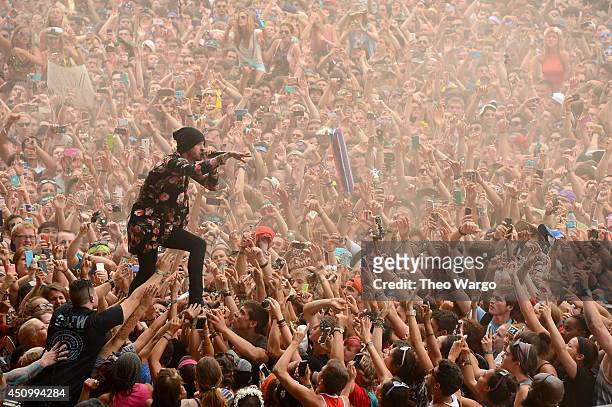 Tyler Joseph of Twenty One Pilots performs during day 3 of the Firefly Music Festival on June 21, 2014 in Dover, Delaware.