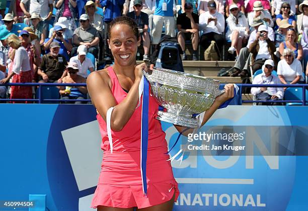 Madison Keys of USA celebrates with the trophy after beating Angelique Kerber of Germany during their Women's Finals match on day eight of the Aegon...