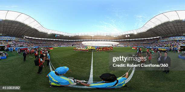 The teams line up before the 2014 FIFA World Cup Brazil Group G match between Germany v Ghana at Castelao on June 21, 2014 in Fortaleza, Brazil.