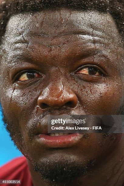 Sulley Muntari of Ghana reacts after the 2-2 draw in the 2014 FIFA World Cup Brazil Group G match between Germany and Ghana at Castelao on June 21,...