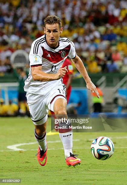 Miroslav Klose of Germany controls the ball during the 2014 FIFA World Cup Brazil Group G match between Germany and Ghana at Castelao on June 21,...