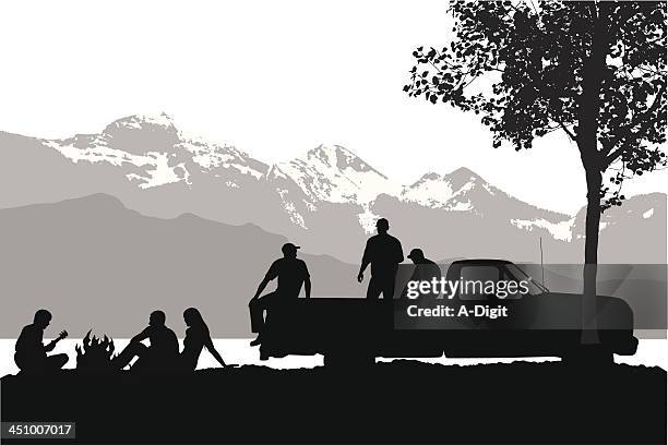 fun outdoors - camping friends stock illustrations