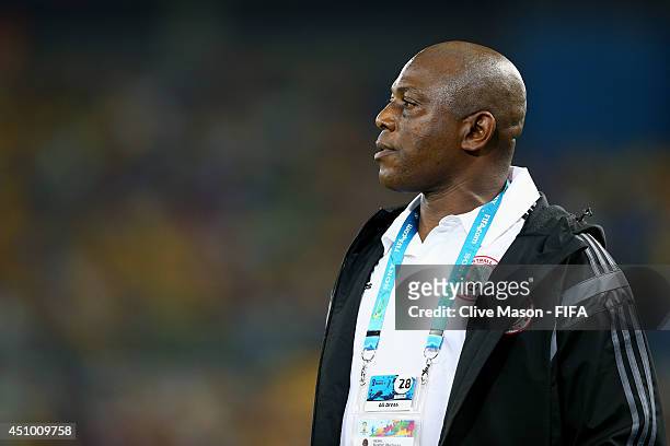 Head coach Stephen Keshi of Nigeria looks on during the 2014 FIFA World Cup Brazil Group F match between Nigeria and Bosnia-Herzegovina at Arena...