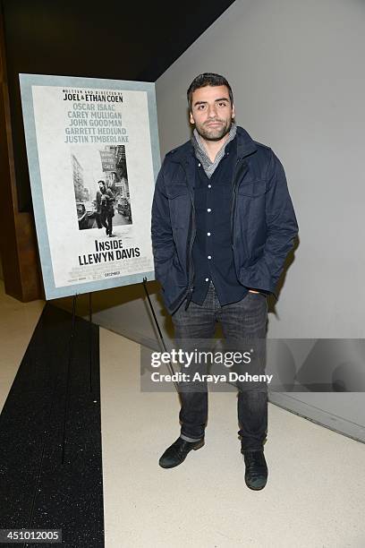 Oscar Isaac attends a screening and Q & A of "Inside Llewyn Davis" at the Landmark Theater on November 20, 2013 in Los Angeles, California.