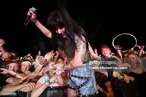 Alexis Krauss of Sleigh Bells performs during day 3 of the Firefly Music Festival on June 21, 2014 in Dover, Delaware.