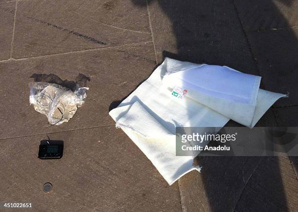 View of the scene after a suspected suicide bomber captured in front of Prime Ministry building in Turkish capital Ankara on November 21, 2013. An...