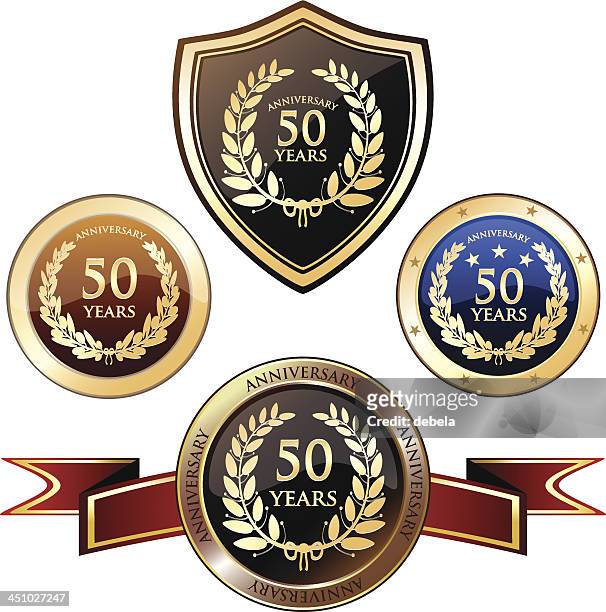 jahrestag-abzeichen heraldry-fünfzig jahre - 50 54 years stock-grafiken, -clipart, -cartoons und -symbole